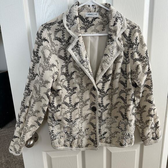 Coldwater Creek Jackets & Blazers - coldwater creek embroidered jacquard blazer womens large ivory black floral